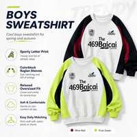 Sudadera para Niños 2026 con Contraste de Color, Estampado de Letras, Cuello Redondo, Estilo Casual Urbano, Moda Otoño-Primavera