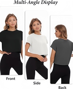 T-<span class=keywords><strong>shirt</strong></span> court d'été pour <span class=keywords><strong>femme</strong></span> à manches courtes, avec logo personnalisé, idéal pour le sport, le yoga, la course, la gym, décontracté, coupe ample, style streetwear - Product Image 4