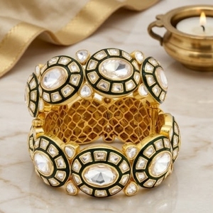 925 Silver Monzo Kundan Bracelet Antique Designer <b>Kada</b> Polki Stone Ethnic Wedding Jewelry for Women - Product Image 2