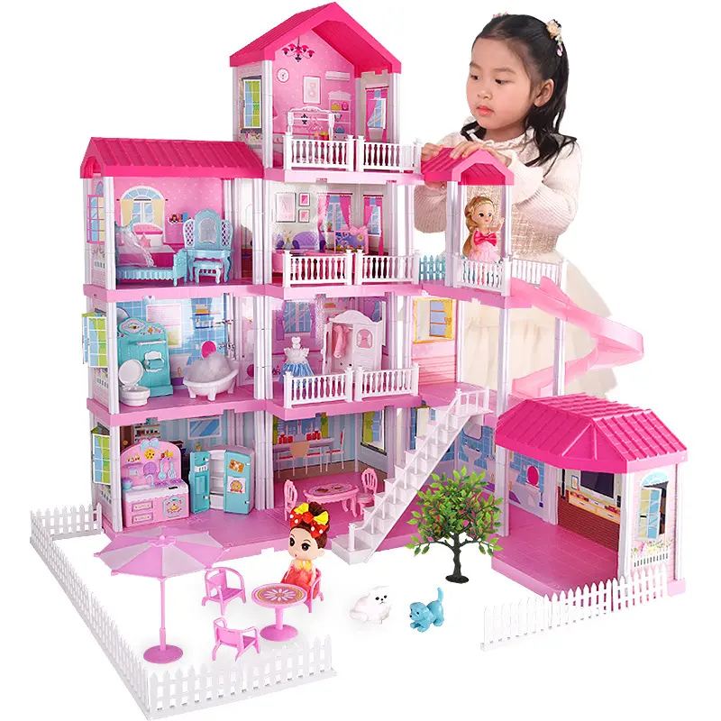 Diversão para crianças Finja Jogar Casa Quartos Princesa Villa Acessórios Móveis Brinquedo DIY Assembleia Gabby Doll House For Girls