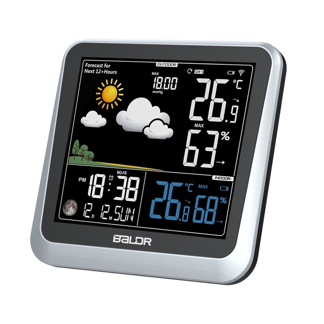 BALDR B0336 Digital Wireless Weather Station Indoor Outdoor Thermometer Hygrometer with Outdoor Sensor  Weather Forecast Moon