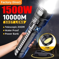 Linterna Recargable USB de Larga Distancia con Zoom, Súper Brillante, 10000-15000 Lúmenes, Impermeable, 1000W