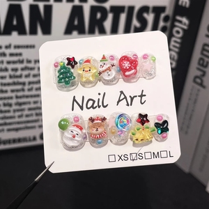 <span class=keywords><strong>Uñas</strong></span> Postizas <span class=keywords><strong>Cortas</strong></span> Cuadradas Hechas a Mano, Diseño Kawaii de Muñeco de Nieve, Alce y Árbol de Navidad, para Mujeres y Niñas, Manicura Festiva - Product Image 2