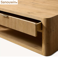 Table basse rectangulaire moderne et durable en chêne massif avec 2 tiroirs pour salon, hôtel ou usage domestique