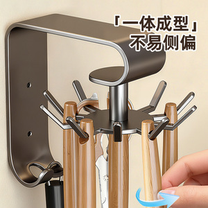 Wall Mounted <b>Kitchen</b> Rotating <b>Hook</b> Rack Carbon Steel Multifunctional Storage For Pots Pans Spoons Spatulas No Drilling Required - Product Image 3