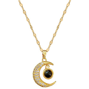 Collana con Ciondolo Proiezione <span class=keywords><strong>Luna</strong></span> in Cento Lingue 'TI AMO' con Zirconi, Elegante Gioiello da Festa in Acciaio al Titanio per Donne - Product Image 5