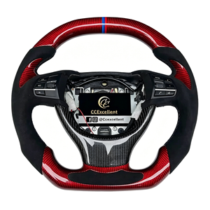 Volante Deportivo Personalizado CCExcellent en Fibra de Carbono Roja y Negra con Empuñaduras de Cuero para BMW Serie 5 F10 F15 F18 M5 - Product Image 1