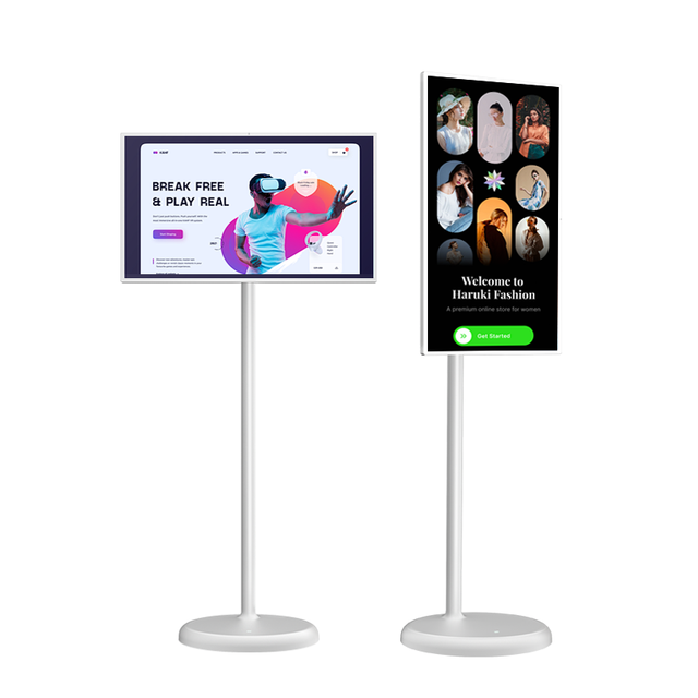 24/32-Inch Portable Smart TV Kiosk With7800mAh Android 4+64GB HD Definition Flip Display Stand White Cabinet HDTV Definition