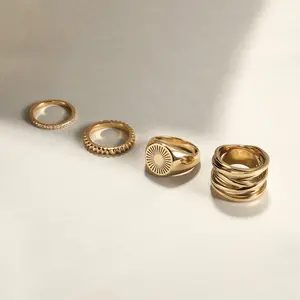 2022 Stainless Steel 14K Gold Halo Fashion Ring Jewelry