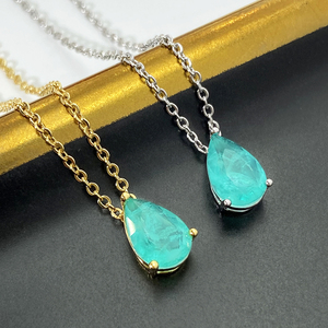 Collier en gros personnalisé avec pendentif goutte d'eau semi-bijou, plaqué or, breloques poire fusion, pour femme - Product Image 4