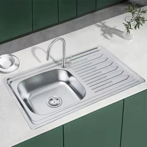 Lavello da <span class=keywords><strong>Cucina</strong></span> Moderno in Acciaio Inossidabile a Vasca Singola, Spesso e Spazzolato, con Tavolo da Lavoro Angolare e Foro Singolo - Product Image 3