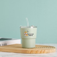 400ml Lekvrije Glazen Tumbler Schattig Dierenpatroon Riemje Voedselveilig Herbruikbaar Unisex Draagbaar Reis Bedrijfsgeschenk Waterfles