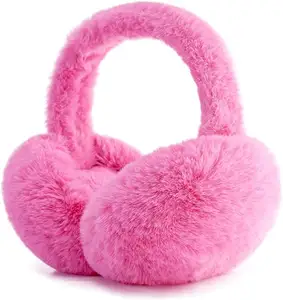 Women's foldable adjustable earmuffs for cold weather Fluffy winter warm headband Cute earmuffs pink