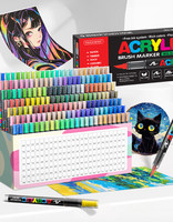 Marqueur acrylique à pointe souple liquide directe 120 couleurs, stylo de peinture pour enfants et étudiants, séchage rapide sur papier non transparent, modèle