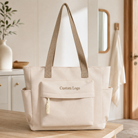 Tas Tote Kanvas Multi Kantong Custom Kapasitas Besar dengan Resleting, Tas Organizer Kerja Selempang untuk Wanita Grosir OEM Label Pribadi