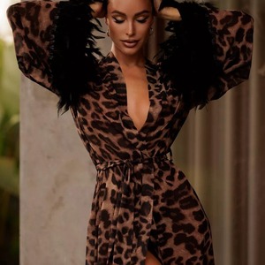 Sexy Leopard Print Bathrobe for Women Cuff Bathrobe Removable Sexy Polyester Digital Print Pajamas for Women