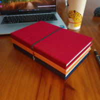 Carnet personnalisé en tissu de lin avec reliure cousue, fermeture élastique multicolore, ensemble cadeau avec stylo