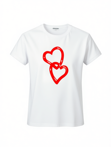 Camiseta de Mujer con Estampado de Corazones de Anime, Blanca, Manga Corta, Cuello Redondo, Informal, para el Día de San Valentín, Diseño Estampado en Tela Jersey - Product Image 1