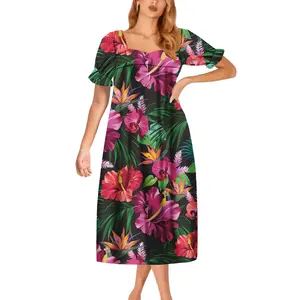 pacific island luxury design puff sleeve plus size 6XL elegant women dress hawaii tribal tropical floral mumu dresses wholesale