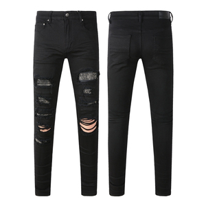 Jeans de Hombre de Alta Calidad, Diseño Desgastado, Estilo Vintage, Ajustados, Color Azul, Pantalones de Mezclilla - Product Image 1