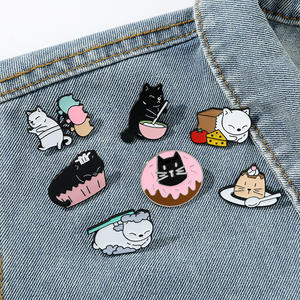Broche de Metal con Diseño de Gato Negro y Blanco, Creativo y Divertido, Estilo <span class=keywords><strong>Dorky</strong></span> Donut, en Oferta - Product Image 1