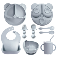 Assiette personnalisée en silicone pour enfants, avec fourchette, cuillère et bavoir, résistante aux chutes, pour aliments complémentaires