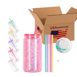 US RTS 16oz <b>Double</b> <b>Wall</b> Leak-Proof Plastic Mason Jar 50 Pack Clear Drinking Cups Lids Straw Boiling Water Applicable Travel - Product Image 1