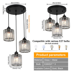 Lustre en cristal personnalisé <span class=keywords><strong>pour</strong></span> table à manger, chambre à coucher, <span class=keywords><strong>luminaire</strong></span> <span class=keywords><strong>suspendu</strong></span> à 3 têtes, douille E27, corps noir - Product Image 2