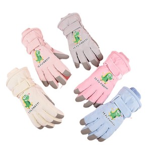 Gants de ski pour enfants, doublure polaire rose, coupe-vent, résistants à l'eau, compatibles écran tactile, gants chauds d'hiver pour l'extérieur, 6-10 ans - Product Image 5