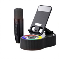 Microphone sans fil 5-en-1, support de téléphone karaoké, batterie externe pour mini-haut-parleur 5.2 et système audio portable avec lumière d'ambiance