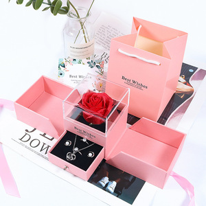 TC lujo doble cajón abierto caja jabón flor joyería caso San Valentín madres día regalo eternidad Rosa joyero - Product Image 4