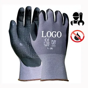 Cheap OEM Custom logo Black Foam Nitrile Palm coated Dot Grip 15 Gauge Nylon Safety Work gloves Automotive Assembly Industry