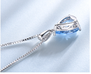 Collar con colgante de Topacio azul para mujer, cadena de Plata de Ley 925 con colgante de gota de agua - Product Image 2