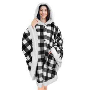 Couverture Poncho Sherpa en peluche pour femmes, housse, en molleton chaud, doux et portable, avec poches - Product Image 3
