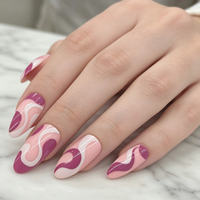 Ongles press-on rose et bordeaux, longs ongles brillants en forme d'amande, ongles acryliques réutilisables