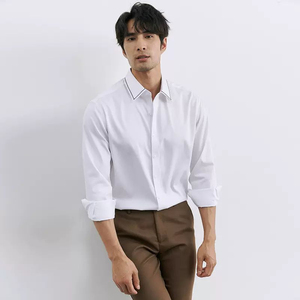 Col italien brodé noir et blanc chemise infroissable pour hommes affaires décontracté chemise à manches longues pour hommes