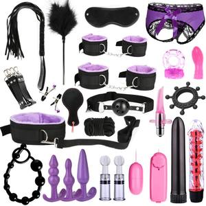 Welgewilde AM-SM243 Leren Sm Bondage <span class=keywords><strong>Kit</strong></span> Voor Volwassenen-Sm Gameplay Set Handboeien Kraag Blinddoek Tepelklemmen Zweep Vibrator - Product Image 1