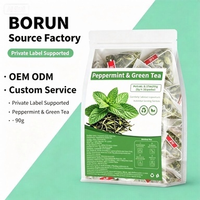 BORUN Thé Vert Menthe en Sachets Pyramidaux 90g (30 sachets de 3g) – Infusion Florale Apaisante Contre la Fatigue, Réduit l'Excès de Graisse, Rafraîchit l'Haleine, Apaise