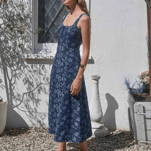 Quantité minimale de commande pour une jupe midi en denim jacquard floral sur mesure, robe maxi en denim 100% coton - Product Image 3