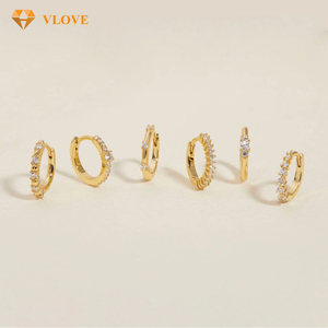 Boucles d'oreilles créoles clicker en or 14 carats avec diamant de laboratoire, luxe pour femme, ensemble de 6 boucles d'oreilles créoles <span class=keywords><strong>Murphy</strong></span> en or 14 carats avec diamant, tendance - Product Image 4