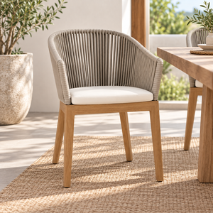 Chaise de jardin scandinave en rotin avec structure en teck et coussin en mousse pour repas en plein air, design confortable avec pieds coniques - Product Image 2