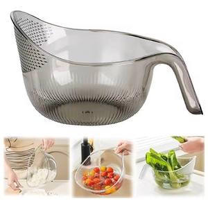 1 unidad de taza multifuncional de plástico con filtro de agua, escurridor de arroz, colador y cuchara para frutas y verduras, para uso doméstico en la cocina - Product Image 4