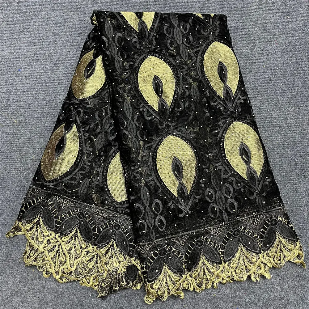 블랙 자수 레이스 아프리카 5 야드 도매 프랑스어 저렴한 레이스 패브릭 드레스