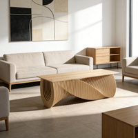 Table à manger moderne en bois massif de style farmhouse, design incurvé écologique, table artistique pour la maison, les restaurants et l'usage public
