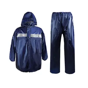 cheap hooded waterproof shiny pvc polyester plastic split raincoat with reflective tape