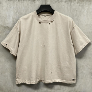 เสื้อยืดโออีเอ็มสไตล์วินเทจทรงบ็อกซี่แบบครอป ผ้าฝ้ายมีรู คอทรงกลม เนื้อผ้าหนา ทรงโอเวอร์ไซส์ เสื้อเปล่าสไตล์สตรีทแวร์ เสื้อยืดผู้ชาย - Product Image 2