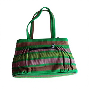 Cheap Two-<b>Zip</b> Striped Jacquard Shoulder Bag Women's Handbag Cotton Fabric Messenger Purse Ethnic Bohemian Style for Daily Use - Product Image 3