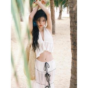Ensemble de bikini et robe longue de plage style féerique, dos nu, décolleté plongeant, <span class=keywords><strong>sexy</strong></span>, pour séance photo, esthétique estivale - Product Image 2