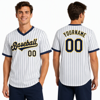 Kaos Jersey Baseball Bordir Logo Custom Kerah V Personalisasi Seragam Olahraga untuk Pria Wanita
