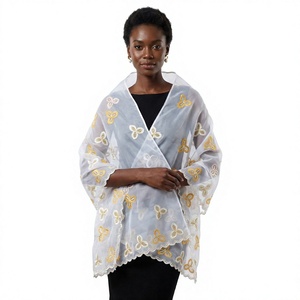 Wholesale Women Chiffon Shawl Floral Embroidery Lightweight Breathable Soft Elegant Ethnic Scarf Daily Wear Head Wrap - Product Image 1